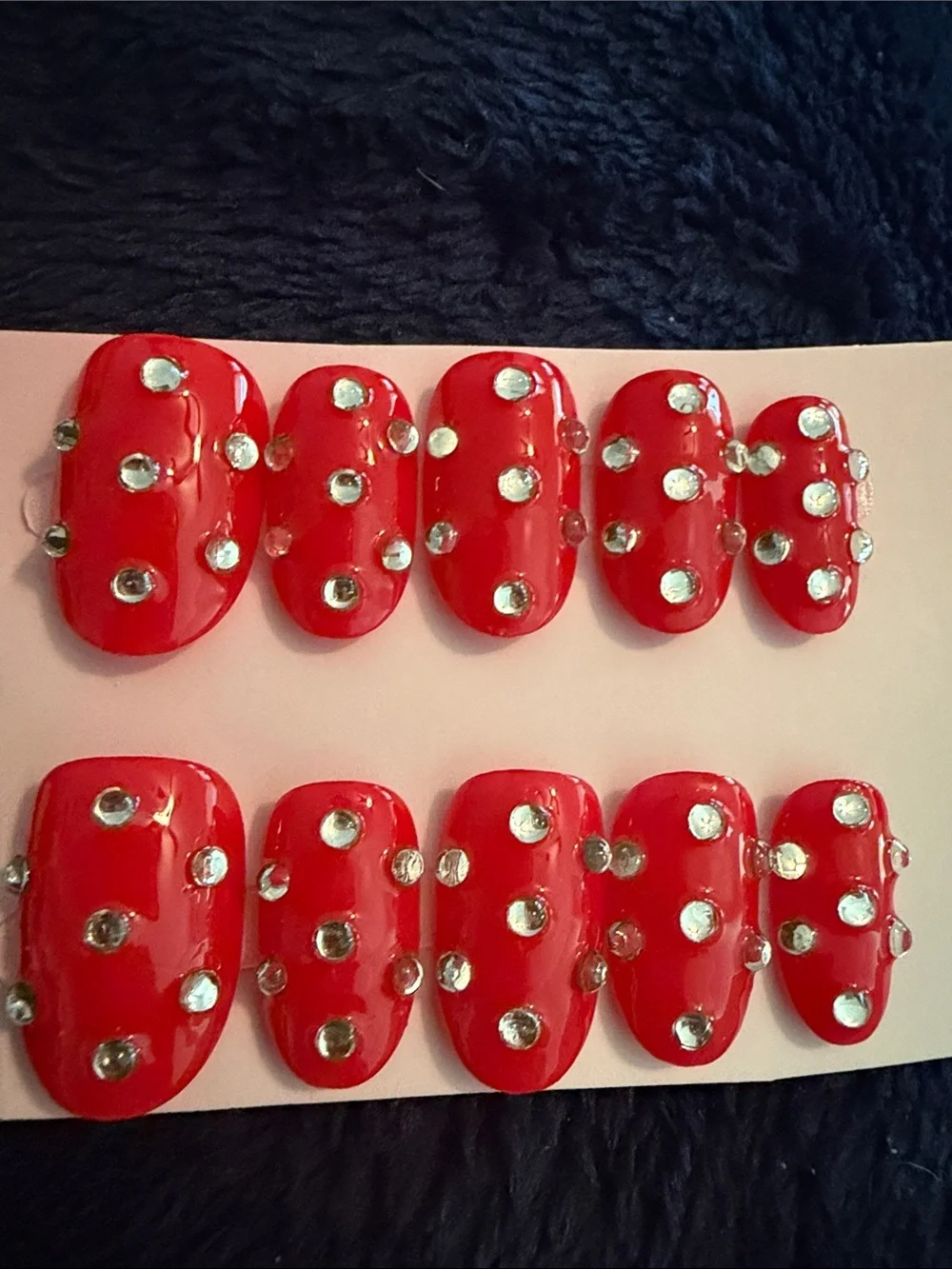 Red Rhinestone handmade acrylic Press-On Nail Set